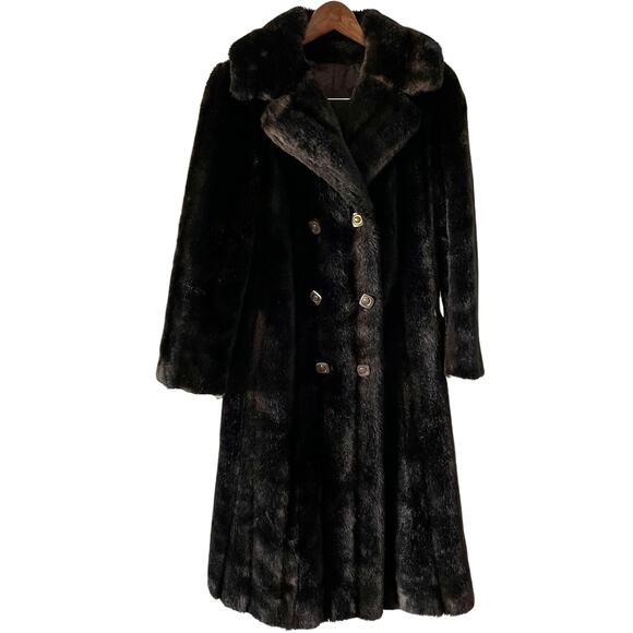 Vintage 60s/70s Tissavel France Faux Fur Long peacoat overcoat size S - Picture 1 of 8